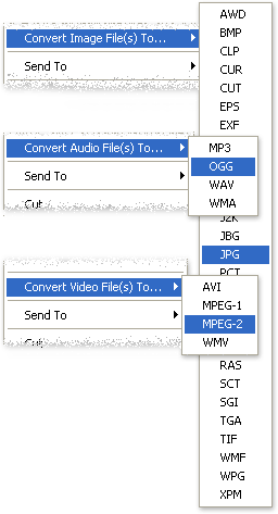 Convert media formats from context menus.